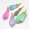 Electroplate Golden Wire Wrapped Gemstone Natural Rough Raw Crystal Pendants G-L133-08-1