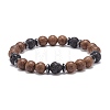 Natural Lava Rock & Wood Beaded Stretch Bracelet BJEW-JB08535-02-4