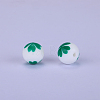 Printed Round with Clover Pattern Silicone Focal Beads SI-JX0056A-178-1