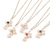 Natural Gemstone & Pearl Braided Cross Pendant Necklace NJEW-JN03920-1