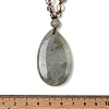 Natural Labradorite Teardrop Pendant Glass Beaded Long Necklaces GG-CBAE048-01D-5