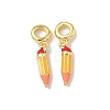 Brass Gold Enamel Pencil European Dangle Charms KK-K293-74G-1
