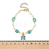 Brass Glass Butterfly Charm Bracelets BJEW-JB14180-4