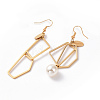 Ion Plating(IP) 304 Stainless Steel Geometry Dangle Earrings with Plastic Pearl STAS-E154-02G-2