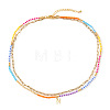 Colorful Glass Seed Beaded Initial Pendant Double Layer Necklaces QS3881-14-1