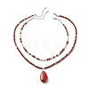 2Pcs 2 Style Natural Red Jasper Teardrop Pendant Necklaces Set NJEW-JN04064-1