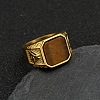 304 Stainless Steel with Natural Tiger Eye Finger Rings FS-WG06E27-02-1
