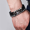 3Pcs Synthetic Non-magnetic Hematite & Natural Picture Jasper & Map Stone Beaded Stretch Bracelets Set for Men WG2E47F-01-2
