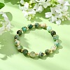 Natural Green Line Jasper & Brass Beads Stretch Bracelets for Women Men BJEW-JB13832-2