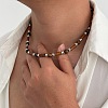 Adjustable Vintage Bohemian Men's Round Natural Tiger Eye and Column Wood Beaded Necklaces HA1225-4