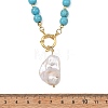 Natural Baroque Keshi Pearl Teardrop Pendant Round Dyed Synthetic Turquoise Beaded Necklaces for Women NJEW-JN06313-3