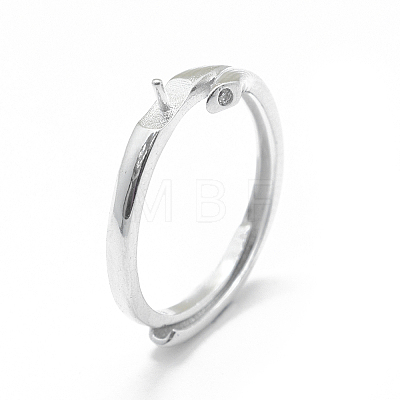 Adjustable Rhodium Plated 925 Sterling Silver Finger Ring Components STER-L055-021P-1