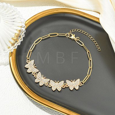 Alloy Full Crystal Rhinestone Butterfly Link Chain Anklets AJEW-AN00813-1