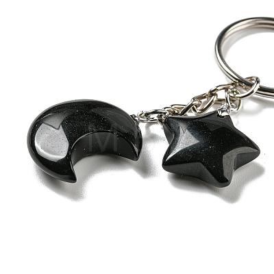 Reiki Natural & Synthetic Mixed Gemstone Moon & Star Pendant Keychains KEYC-P015-02P-1