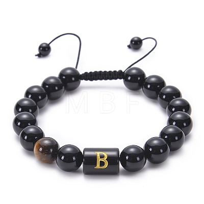 Natural Black Agate & Tiger Eye Round Beaded Adjustable Bracelets HL8029-2-1