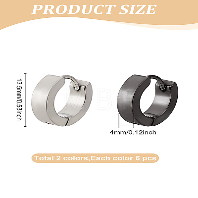 12Pcs 2 Colors 304 Stainless Steel Hoop Earrings EJEW-LP0001-38-1