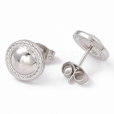 304 Stainless Steel Flat Round Stud Earrings for Women EJEW-G338-03P-1