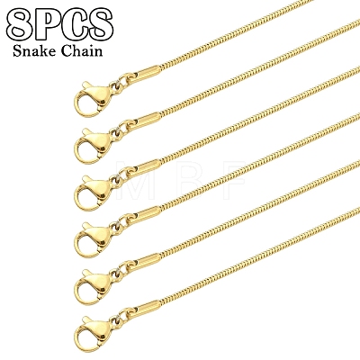 8Pcs Classic Plain 1.2MM 304 Stainless Steel Snake Chain Necklaces for Men Women NJEW-YW0001-26-1