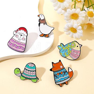 5 Pcs Enamel Lapel Pin Sets Cute Lamb Fox Goose Chicken Animal Brooch Pins Electrophoresis Black Alloy Animal Brooches for Clothes Bags Backpacks Party Decoration Christmas Gift JBR107A-1