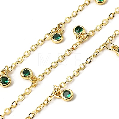 Brass Cubic Zirconia Cable Chains CHC-H112-02G-04-1
