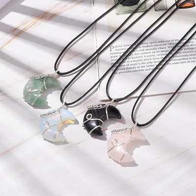 4Pcs 4 Style Natural & Synthetic Mixed Gemstone Crescent Pendant Necklaces Set NJEW-TA00032-1