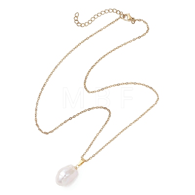 Natural Baroque Edison Keshi Pearl Oval Pendant 304 Stainless Steel Cable Chain Necklaces NJEW-JN05963-1
