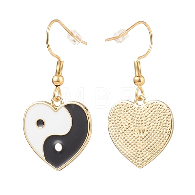Heart with Tai Ji Alloy Enamel Dangle Earrings EJEW-JE04979-1