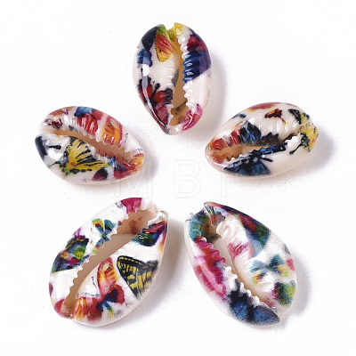 Printed Natural Cowrie Shell Beads X-SSHEL-R047-01-C05-1
