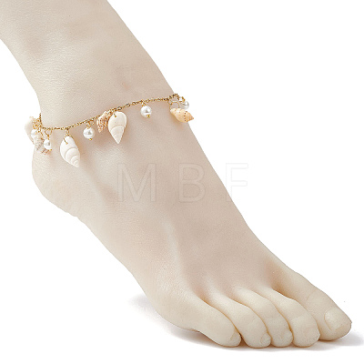 Natural Spiral Shell & Glass Pearl Charm Anklets AJEW-AN00567-1