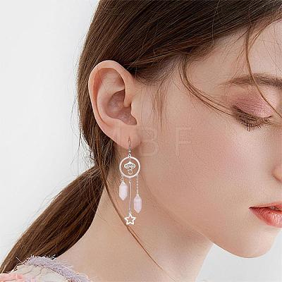 Natural Rose Quartz Bullet Chandelier Earrings EJEW-SW00017-03-1