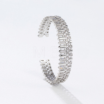 Brass Micro Pave Clear Cubic Zirconia Geometric Cuff Bangles for Women WG6577B-02-1