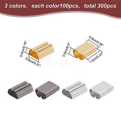 WADORN 300Pcs 3 Colors Iron Folding Crimp Ends IFIN-WR0001-13-1