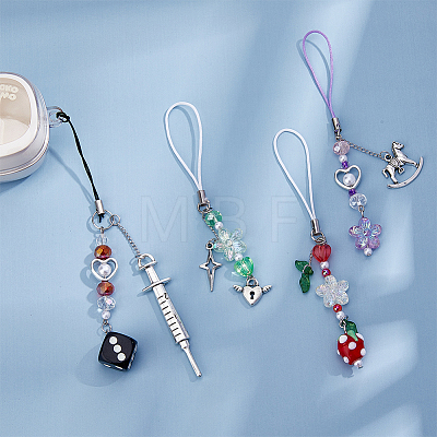 Glass Beads Mobile Straps HJEW-AB00037-1