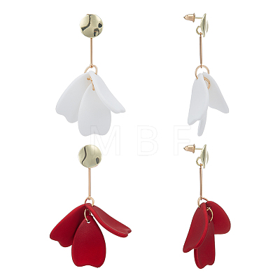 2 Pairs 2 Colors Acrylic Flower Petal Dangle Stud Earrings EJEW-AN0001-32-1