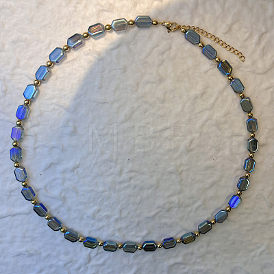 Handmade Lampwork Rectangle Beaded Necklaces with 201 Stainless Steel End Chains WG895AC-03-1