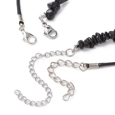 2Pcs 2 Style Natural Obsidian Bullet & Alloy Sun Pendant Necklaces Set NJEW-JN04514-02-1