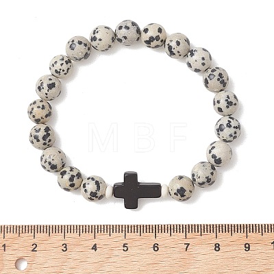 2Pcs 2 Styles Natural Dalmatian Jasper & Elephant Skin Jasper Beads Stretch Bracelets BJEW-JB13675-1