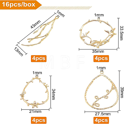 BENECREAT 16Pcs 4 Style Brass Pendants KK-BC0001-84G-1