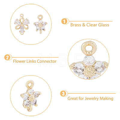 12Pcs 2 Styles Brass Clear Glass Connector Charms KK-DC0003-37-1