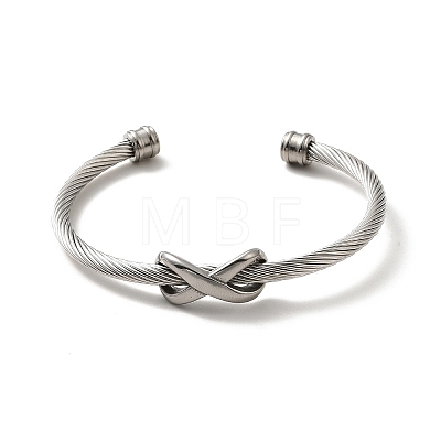 304 Stainless Steel Infinity Beaded Twist Rope Open Cuff Bangle for Women BJEW-P283-08M-1