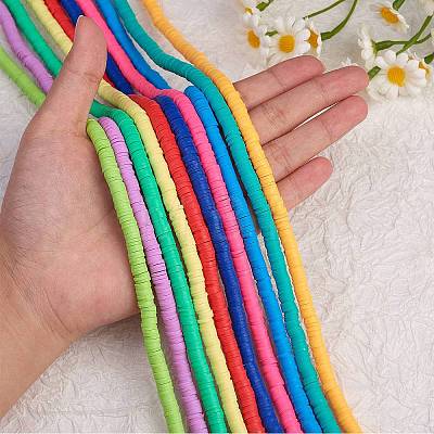 10 Strands 10 Colors Flat Round Handmade Polymer Clay Beads CLAY-SZ0002-04B-1