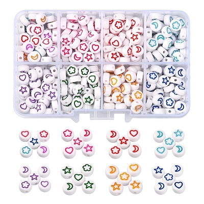 400Pcs 8 Colors White Opaque Acrylic Beads MACR-YW0001-87-1
