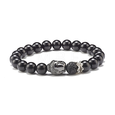 Natural Tourmaline & Lava Rock Round Beads Energy Power Stretch Bracelet for Men Women BJEW-JB07037-01-1