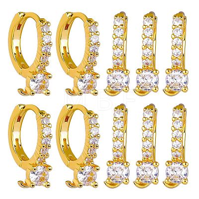 10Pcs Brass Micro Pave Clear Cubic Zirconia Hoop Earring Findings ZIRC-SZ0005-14-1