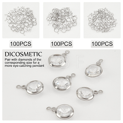 DICOSMETIC 300Pcs 3 Style 316 Surgical Stainless Steel Pendant Cabochon Settings STAS-DC0005-81-1