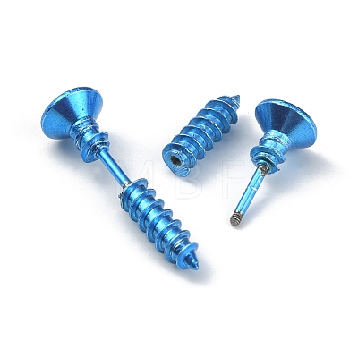 304 Stainless Steel Screw Shape Front Back Stud Earrings STAS-WH0061-23BU-1