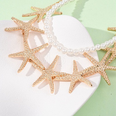 Ocean Imitation Pearl Beaded Alloy Starfish Bib Necklace Sets NJEW-Z116-03G-1