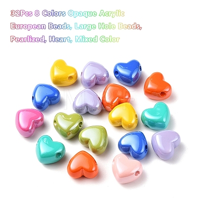 32Pcs 8 Colors Opaque Acrylic European Beads MACR-YW0001-42-1