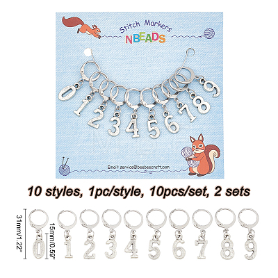 Alloy Number Pendant Locking Stitch Markers HJEW-PH01840-1