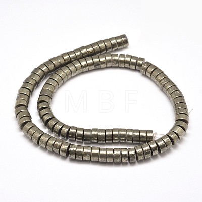 Flat Round/Disc Natural Pyrite Beads Strands G-I126-23-6x4mm-1